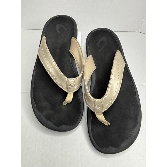 OOFOS OHANA Womans Flip Flop Sandals Champagne/Pearl Color Sz 8/38. - Picture 2 of 6